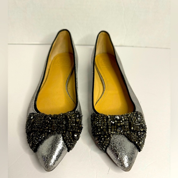 Tory Burch Vanessa Crystal Bow Pointed Toe Flats Size 8 - Picture 2 of 12